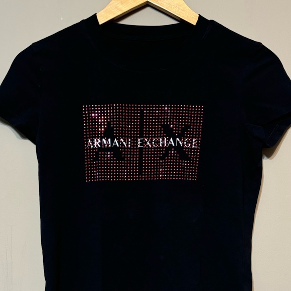 ARMANI EXCHANGE Sequin Logo Black Tee - Picture 4 of 9